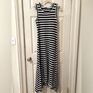 J. Crew navy and white stripe hi-lo sleeveless cotton maxi dress